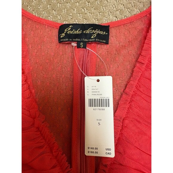 NEW Geisha Designs Anthropologie Ruffled Tulle Sheer Velvet-Trim V-Neck Blouse - Picture 13 of 16